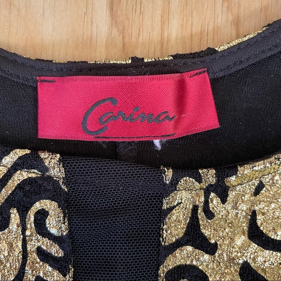 Carina Black and Gold Filigree Baroque High Neck Bodycon Cocktail Dress - Picture 14 of 15